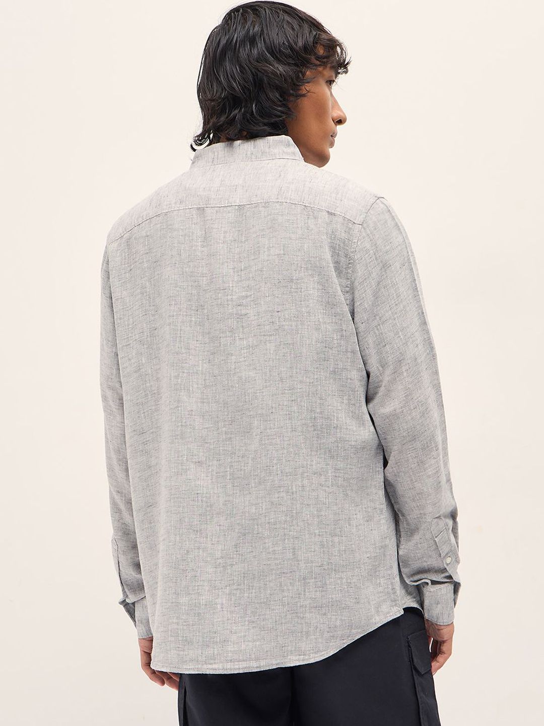 Spread Collar Slim Fit Cotton Linen Casual Shirt