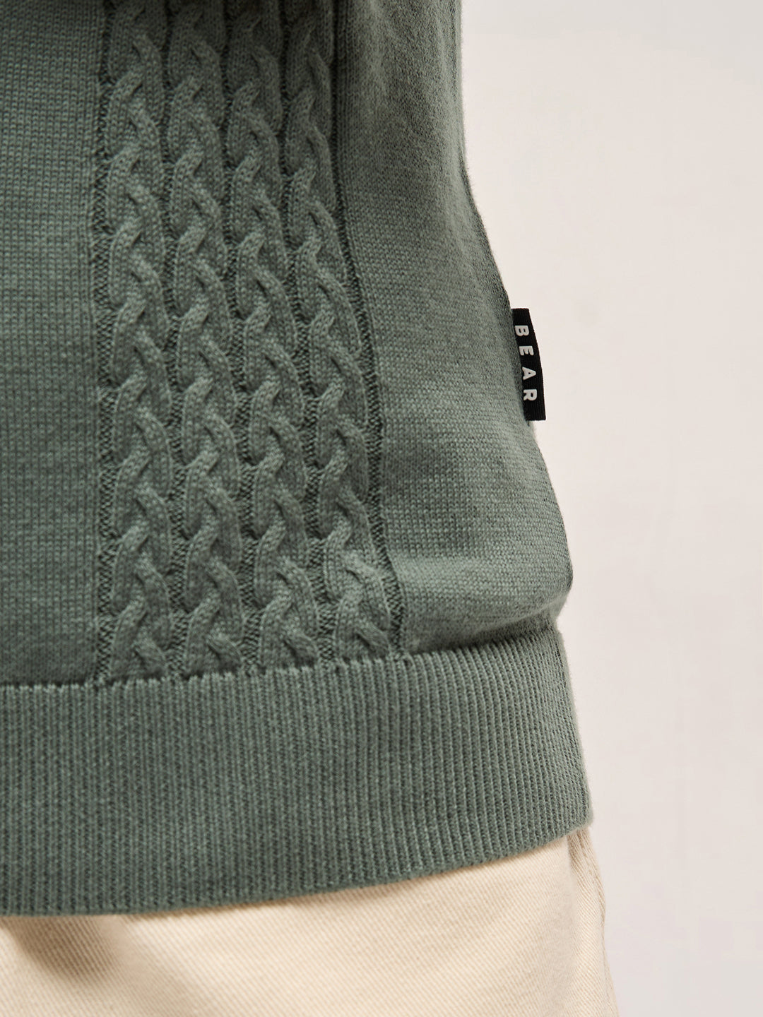 Grey Cable Knit Texture Design Slim Fit Polo