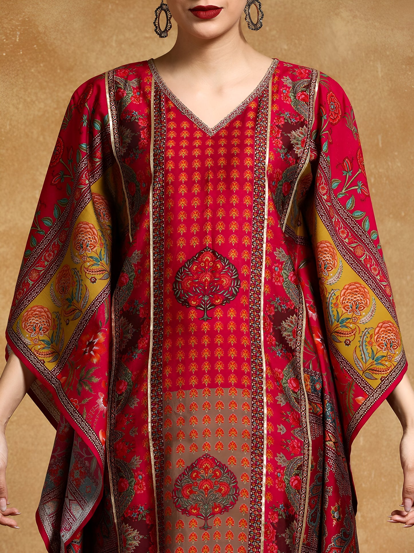 Multicoloured Print Work Kaftan Set