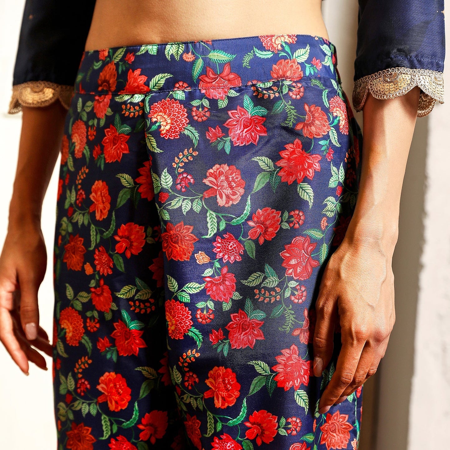 Botanical Block Kurta With Trousers & Dupatta