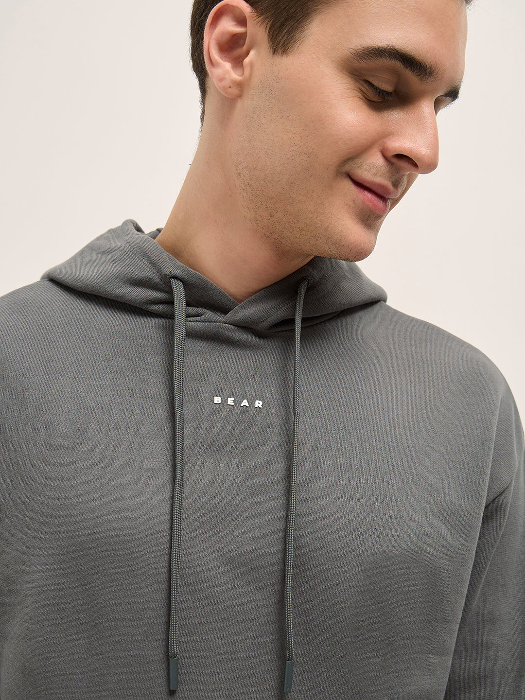Grey Solid Relax Fit Hoodie
