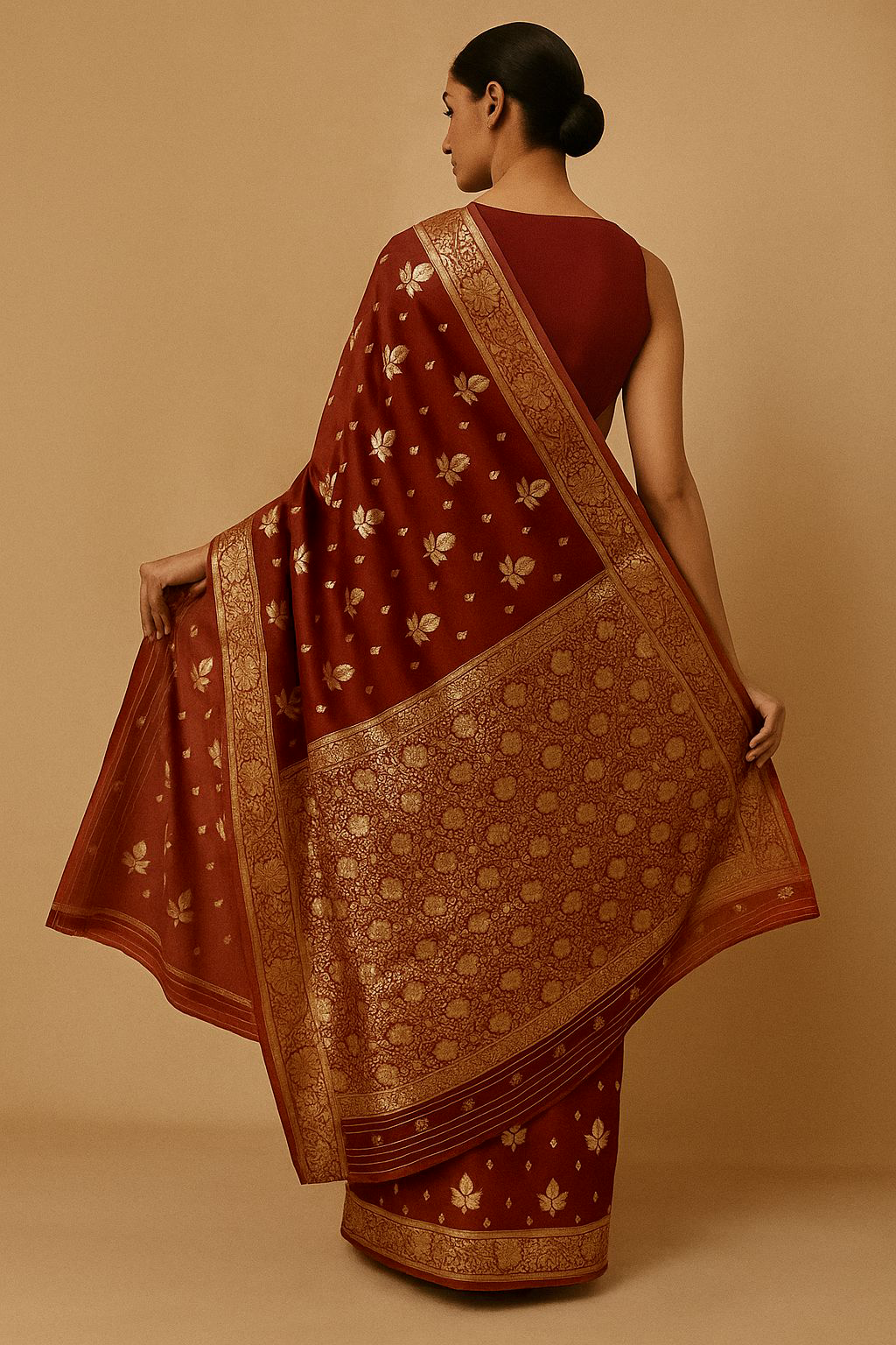 Nebula Red Zari Chanderi Saree