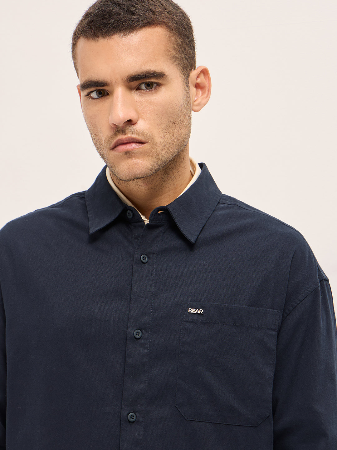 Navy Blue Solid Relax Fit Overshirt