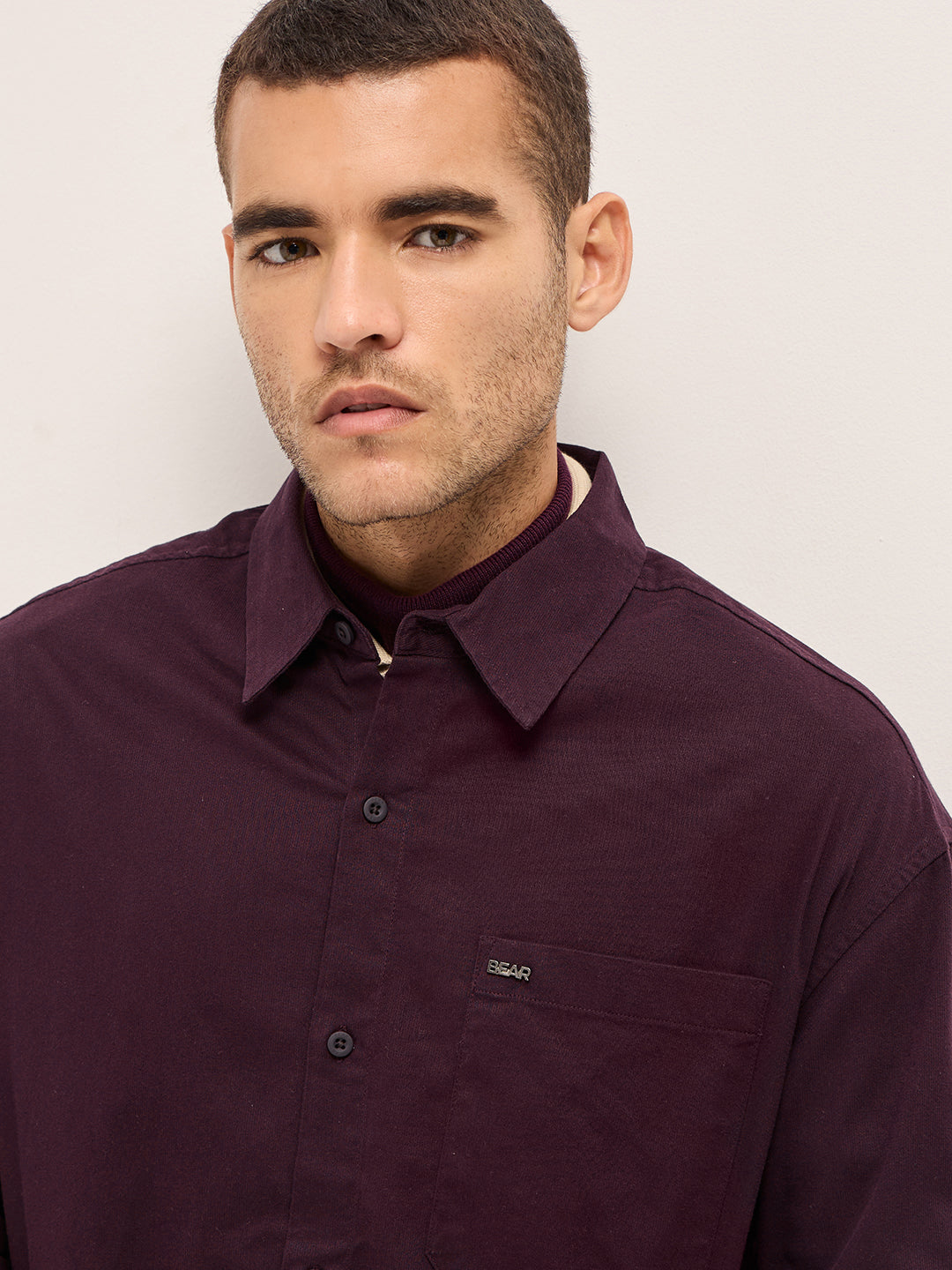 Maroon Solid Relax Fit Overshirt