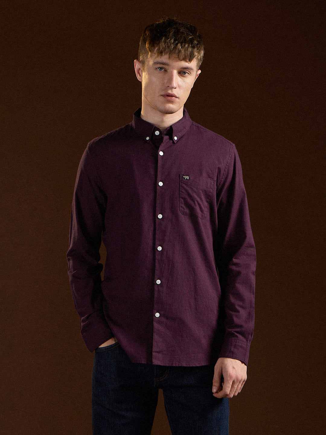 Maroon Solid Slim Fit Cotton Casual Shirt