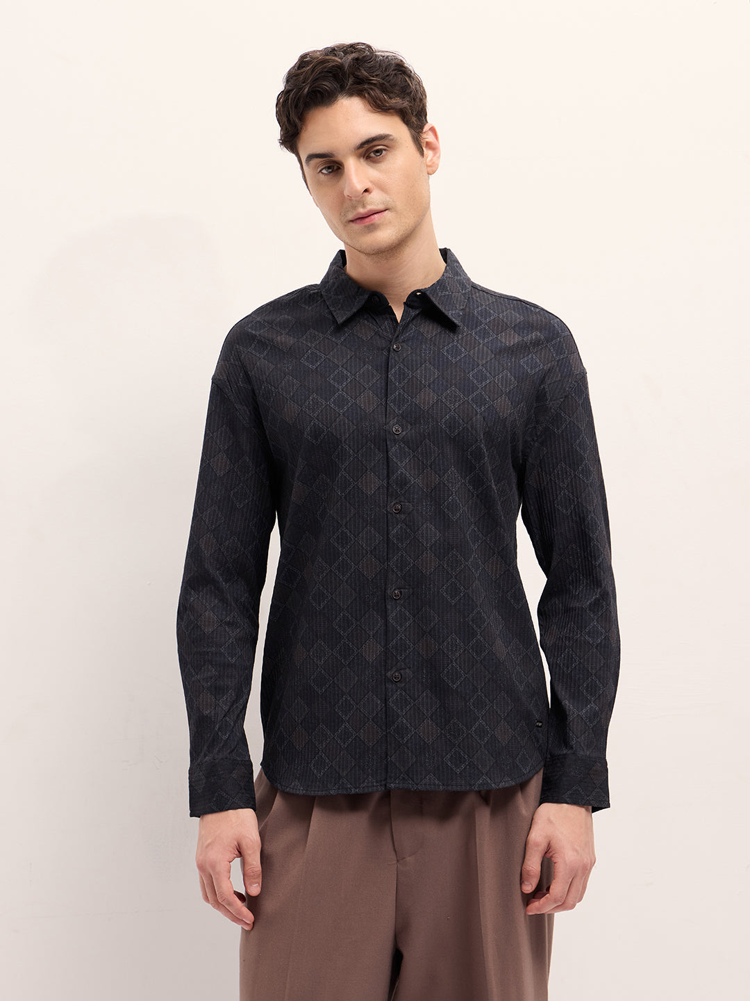 Black Geometrical Print Relax Fit Overshirt