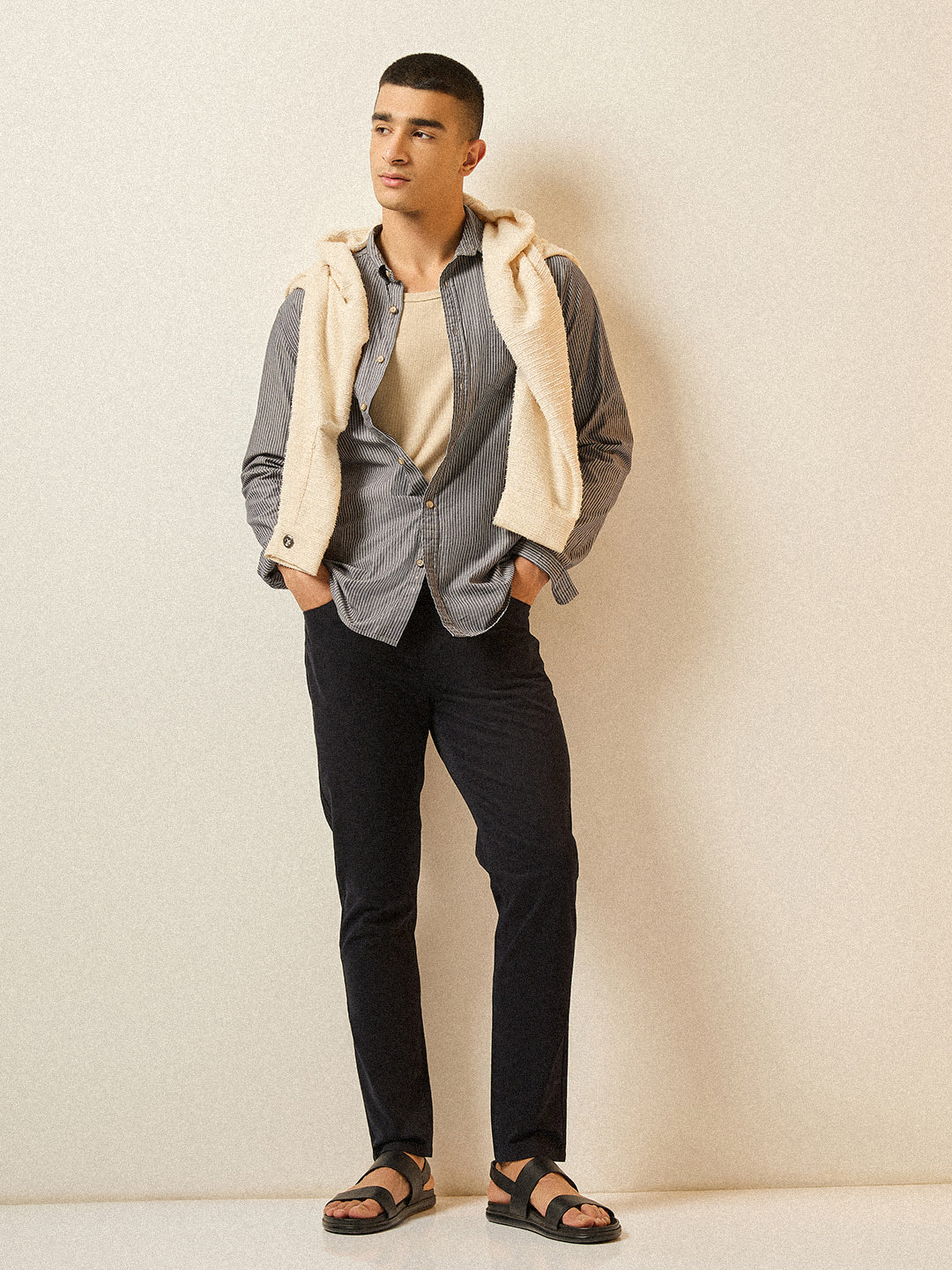 Navy Blue Solid Slim Fit Casual Chino Trouser