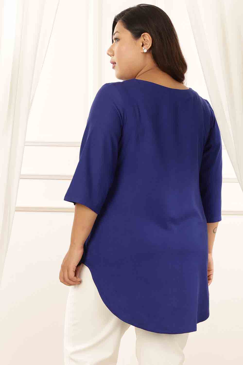 Plus Size Blue Rayon Twill Top