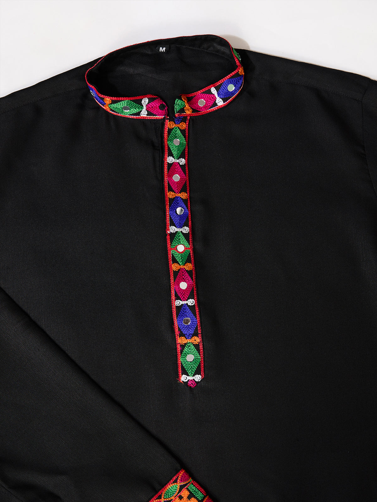 Black Cotton Silk Kurta for Men with Multi-Thread & Mirror Work
