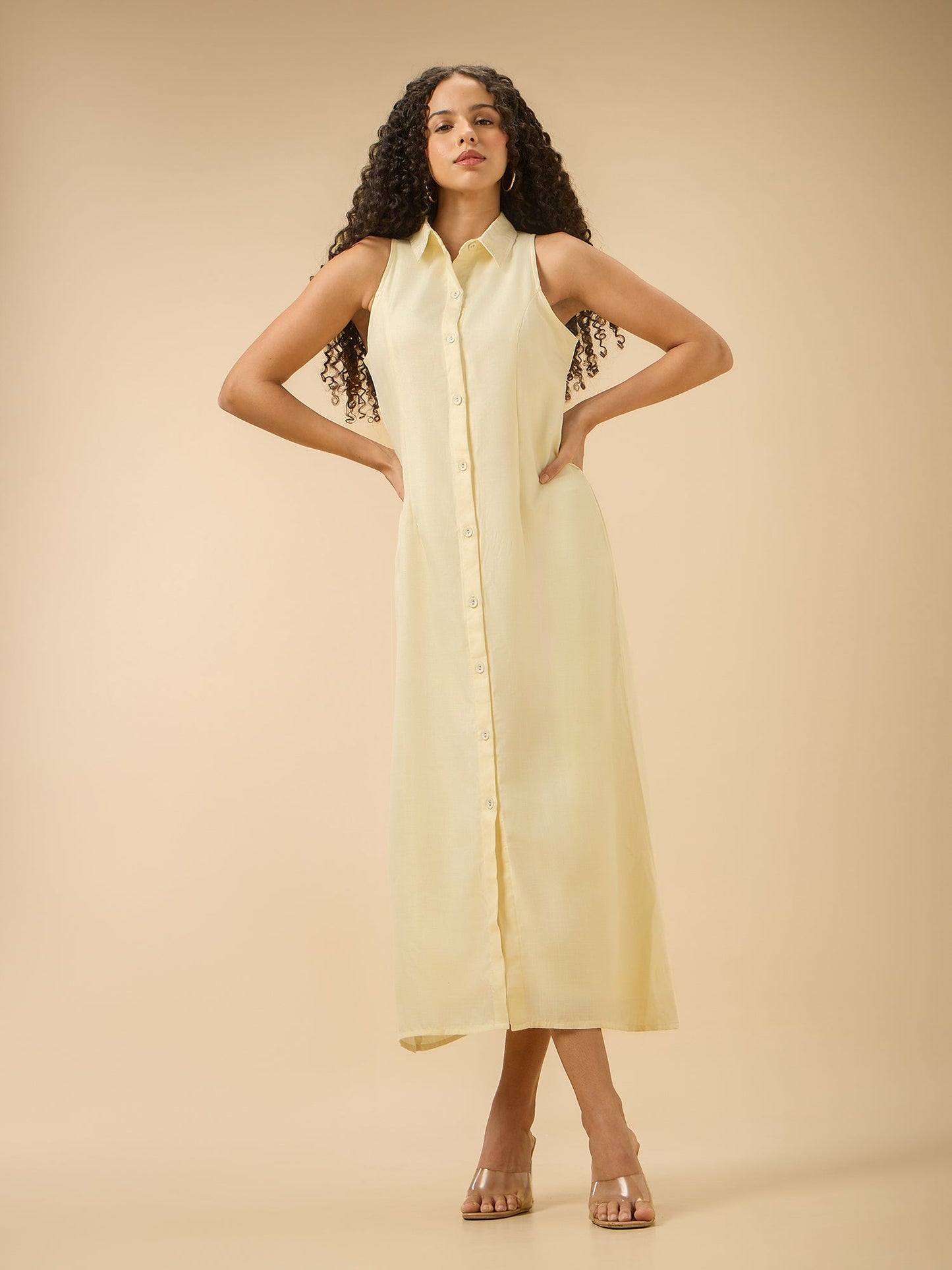 Beige Collar Neck Maxi Dress