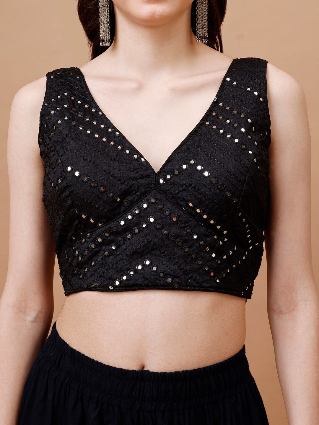 Mirror Work Embellished Sleeveless Saree Blouse