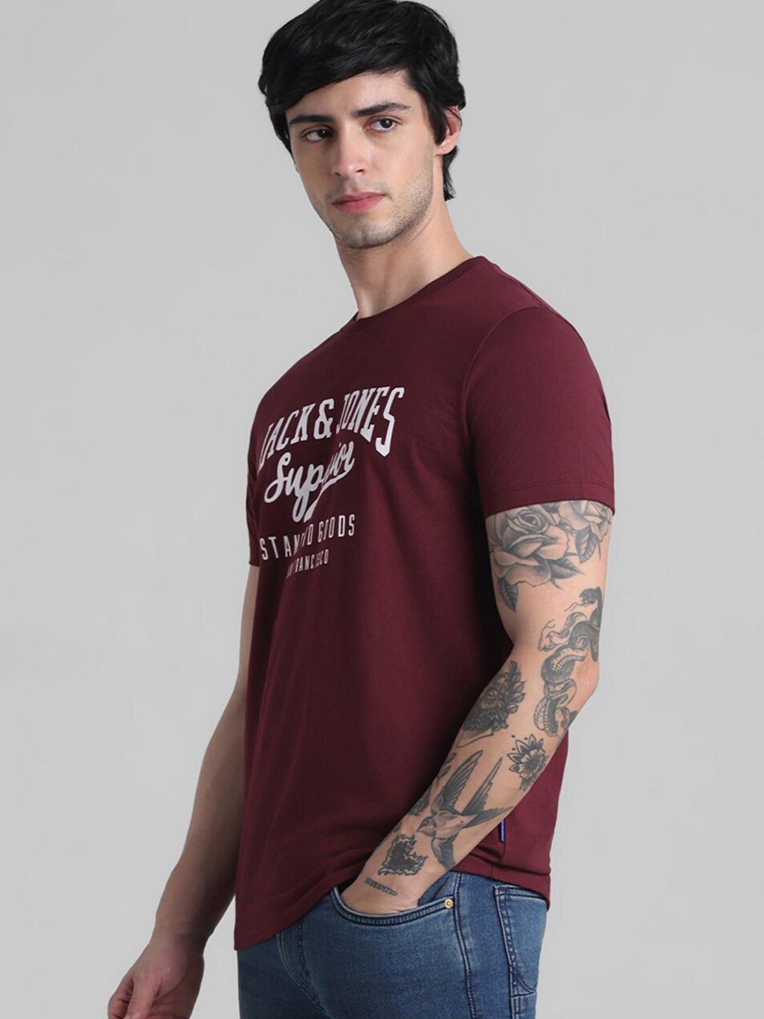 Typography Printed Round Neck Slim Fit T-shirt