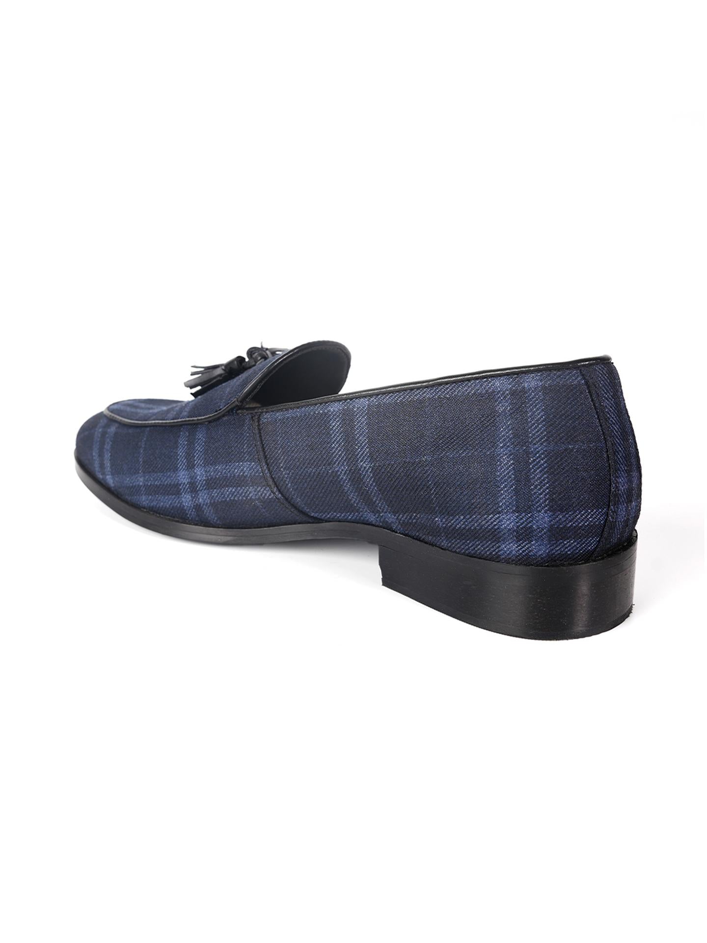 Raro Plaid Fabric Tassel Slip-Ons - Blue