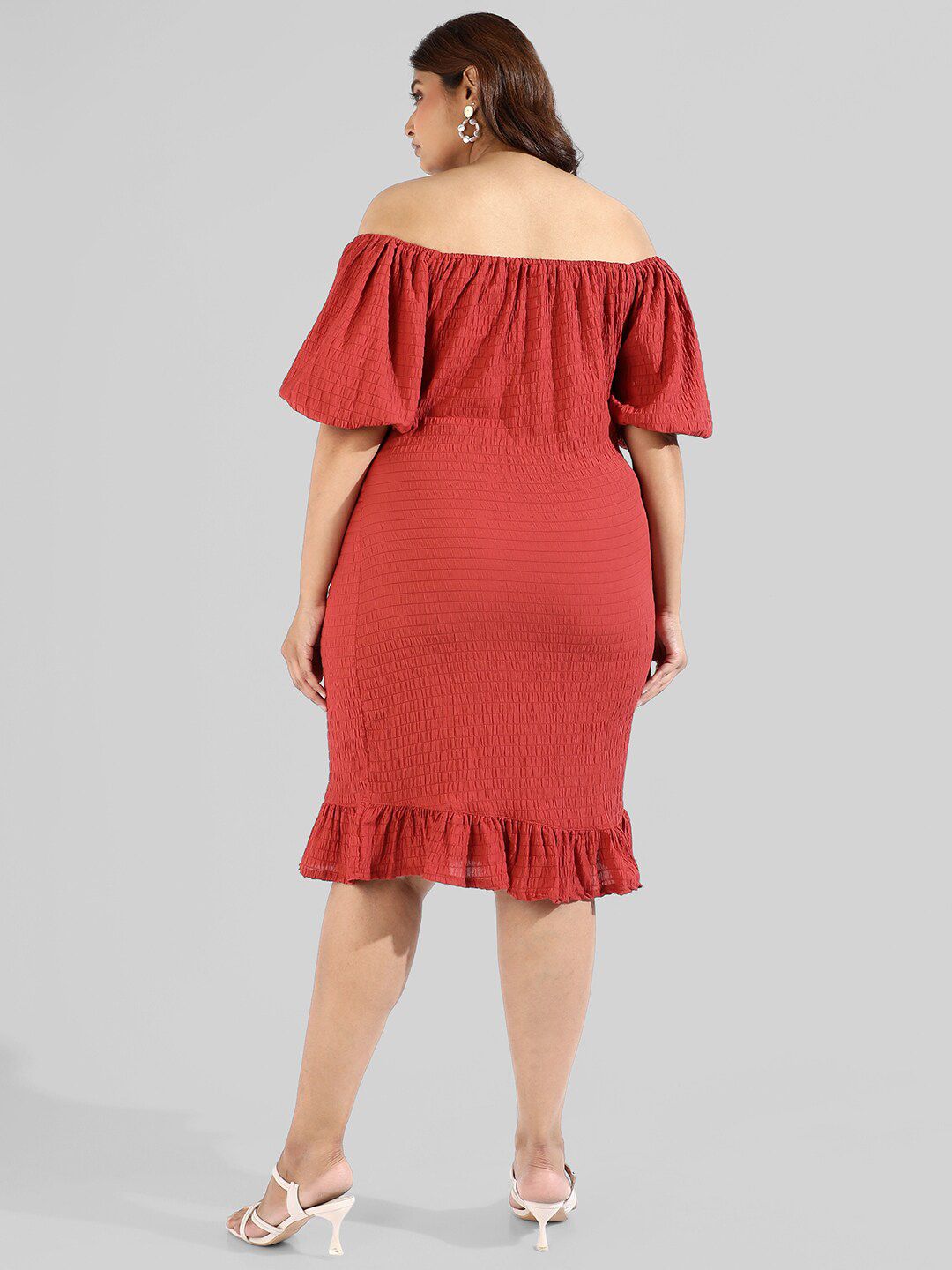 Plus Size Off-Shoulder Crepe Sheath Dress