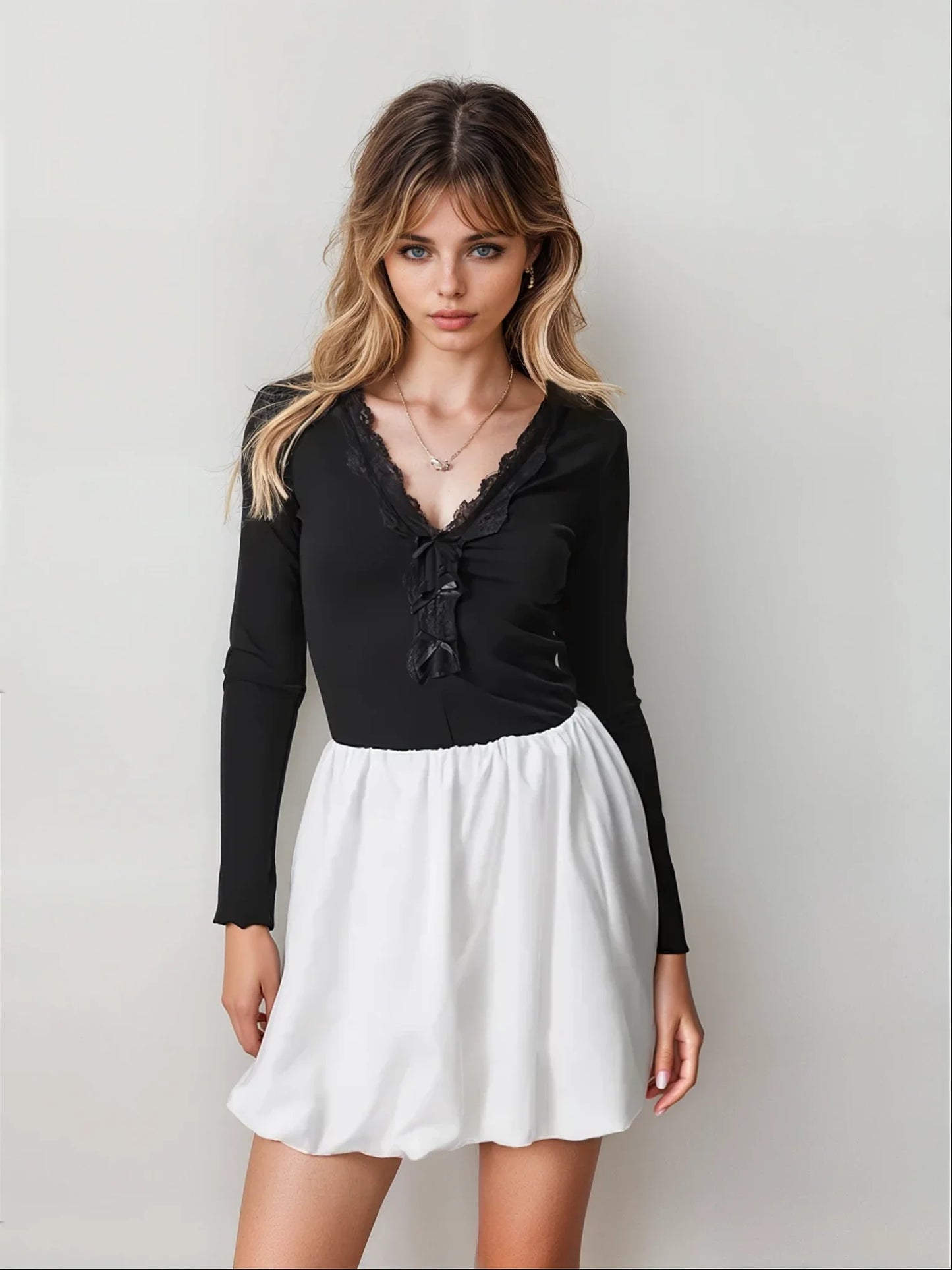 MWB V-Neck Ribbed Bow Top