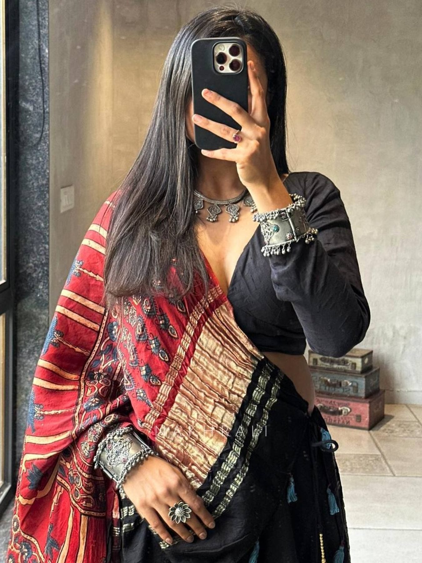 Classy Black Lehenga Choli Set with Embroidered Look Dupatta for Navratri (stitched blouse with adjustable margin)