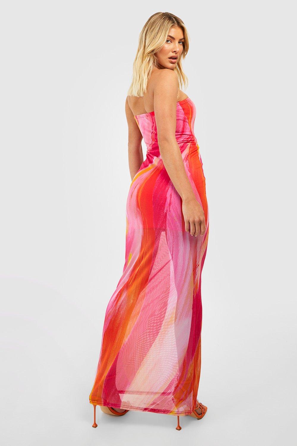 MWB Abstract Mesh Bandeau Maxi Dress