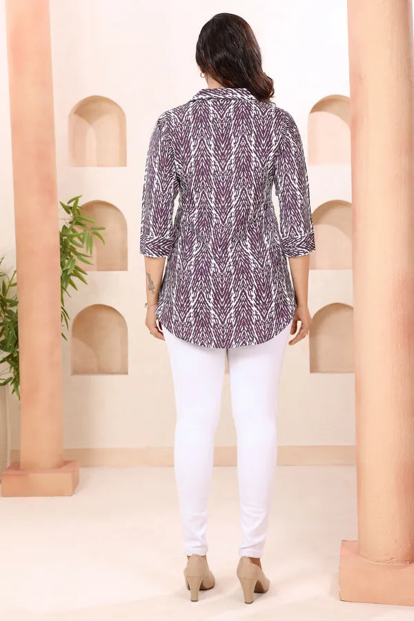 Fine Wine Coat Collar Short Tunic Top for Women