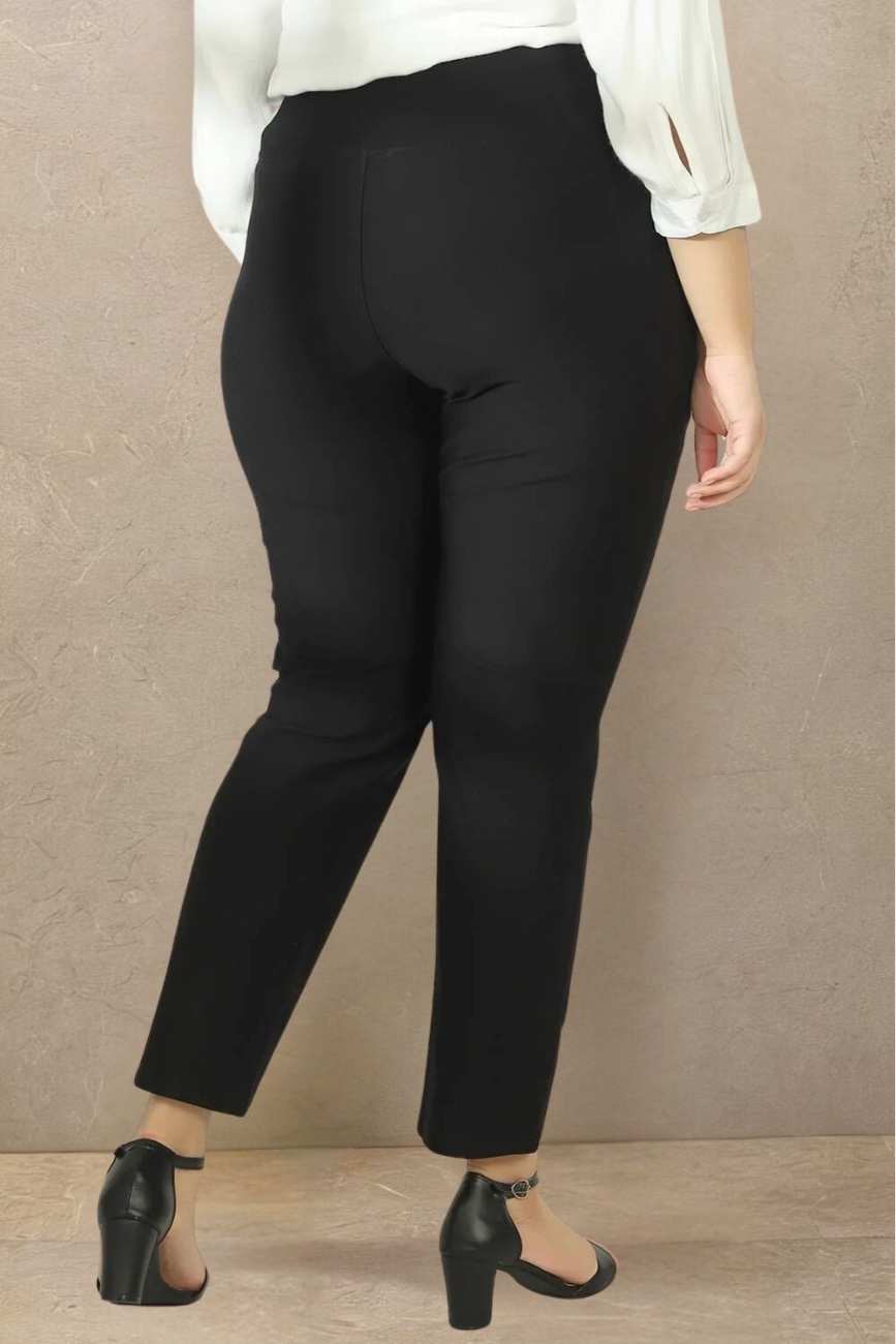 Plus Size Black Tummy Shaper Straight Fit Pants