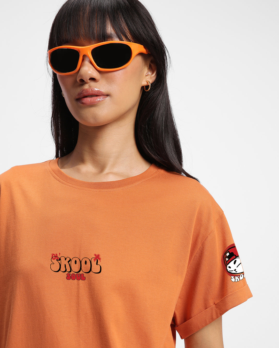 Women's Orange Skool Graphic Printed Boyfriend T-shirt