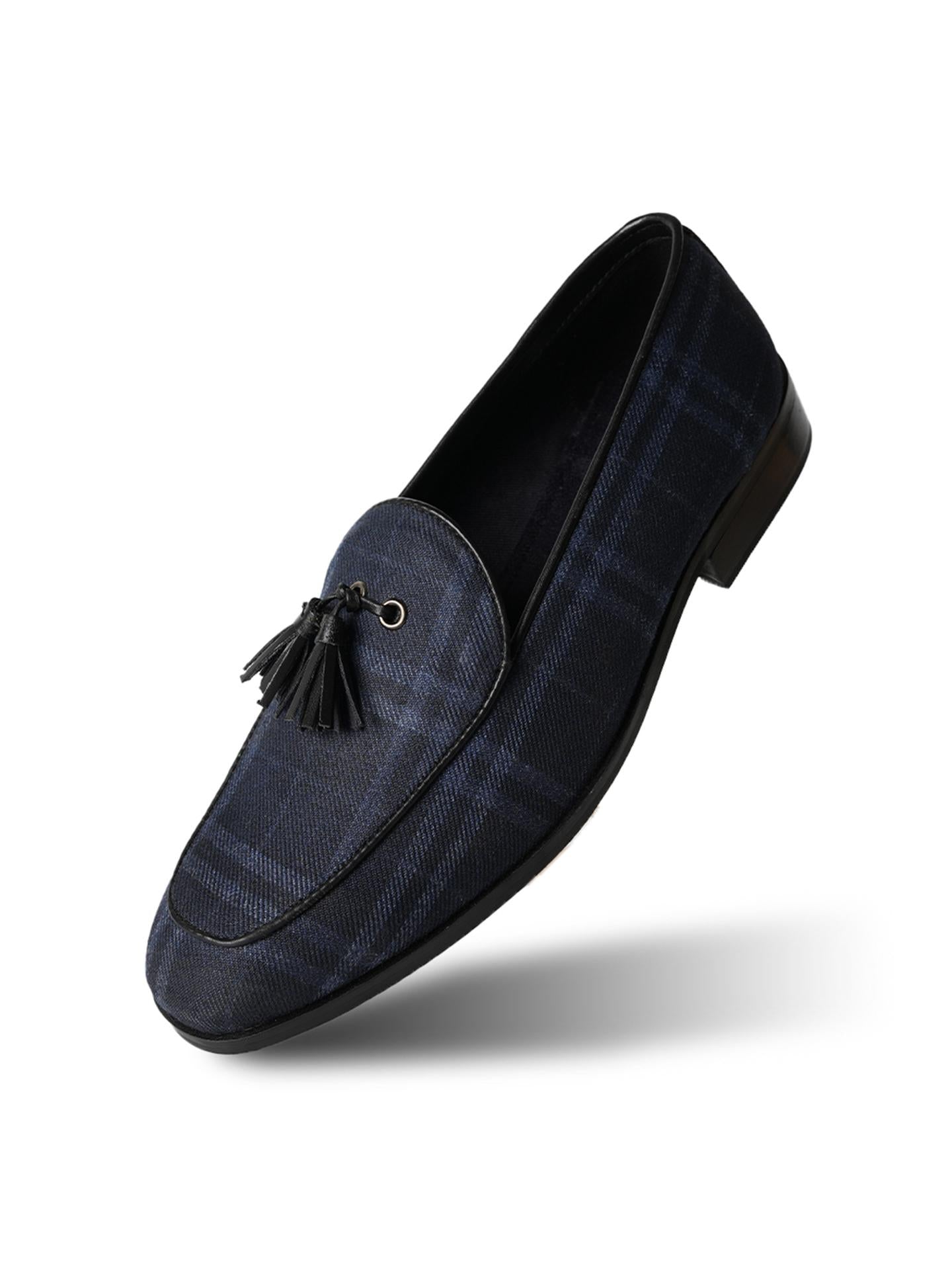 Raro Plaid Fabric Tassel Slip-Ons - Blue
