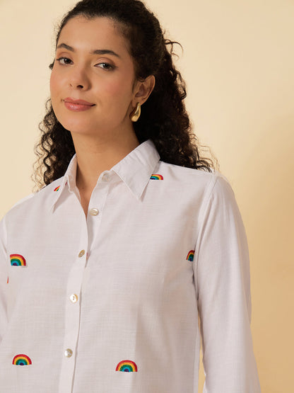 All Over Embroidered Linen Shirt