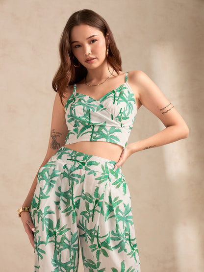 Off White Printed Coord Set With High Rise Wide Leg Trouser