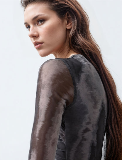 MWB Long Sleeve Gathered tulle mini dress