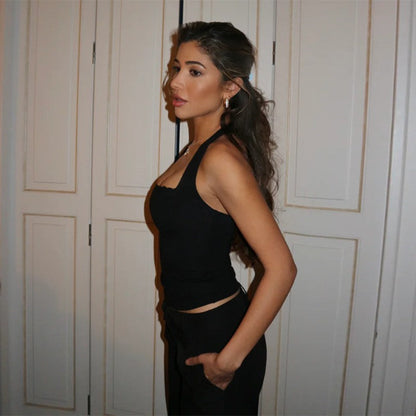 Black Halter Neck Fitted Top