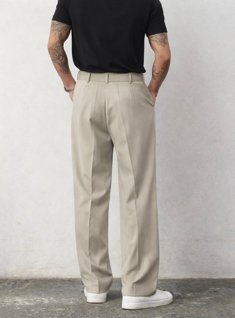 Neat Pleated Tailored Linen Pants - Sand