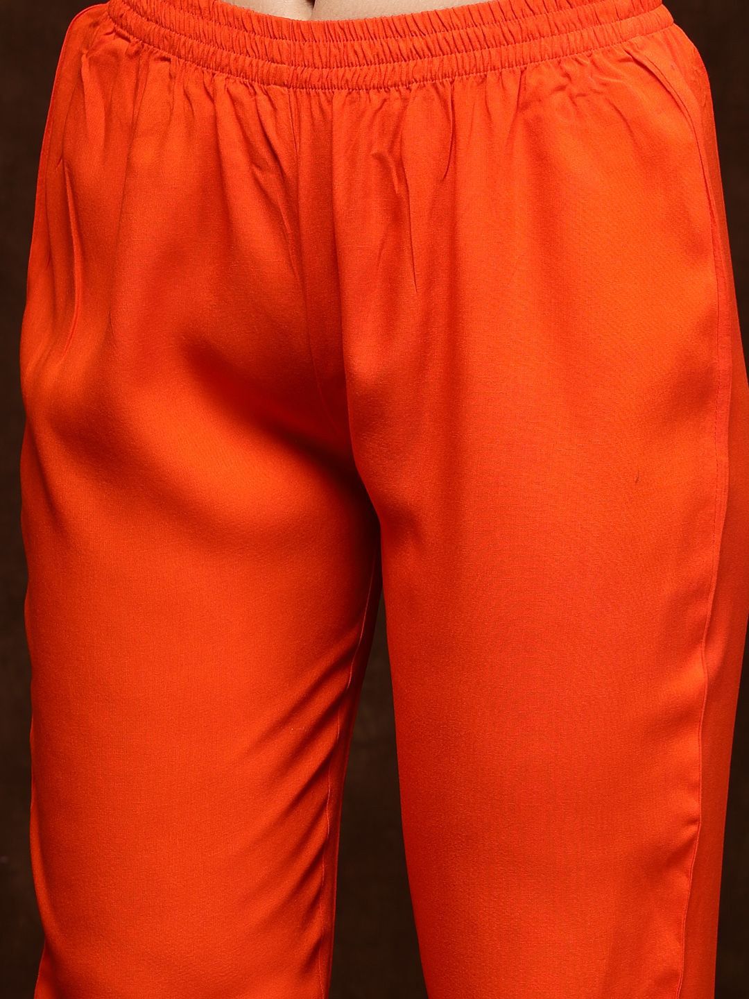 Orange & White Sleeveless Tiered A Line Kurta & Trousers With Dupatta