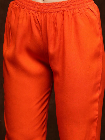 Orange & White Sleeveless Tiered A Line Kurta & Trousers With Dupatta