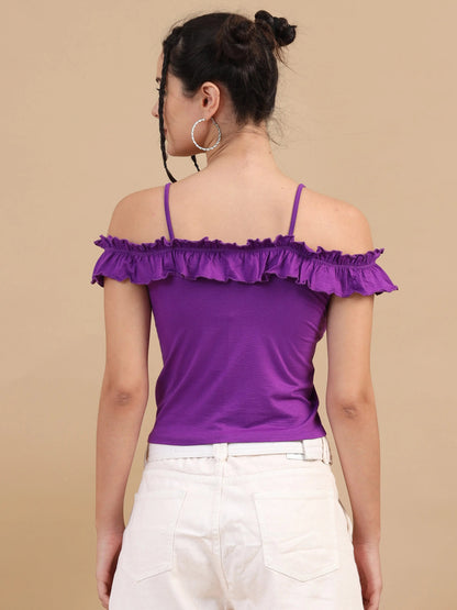 Women Bardot Crop Top, Sleeveless, Viscose Lycra, Purple