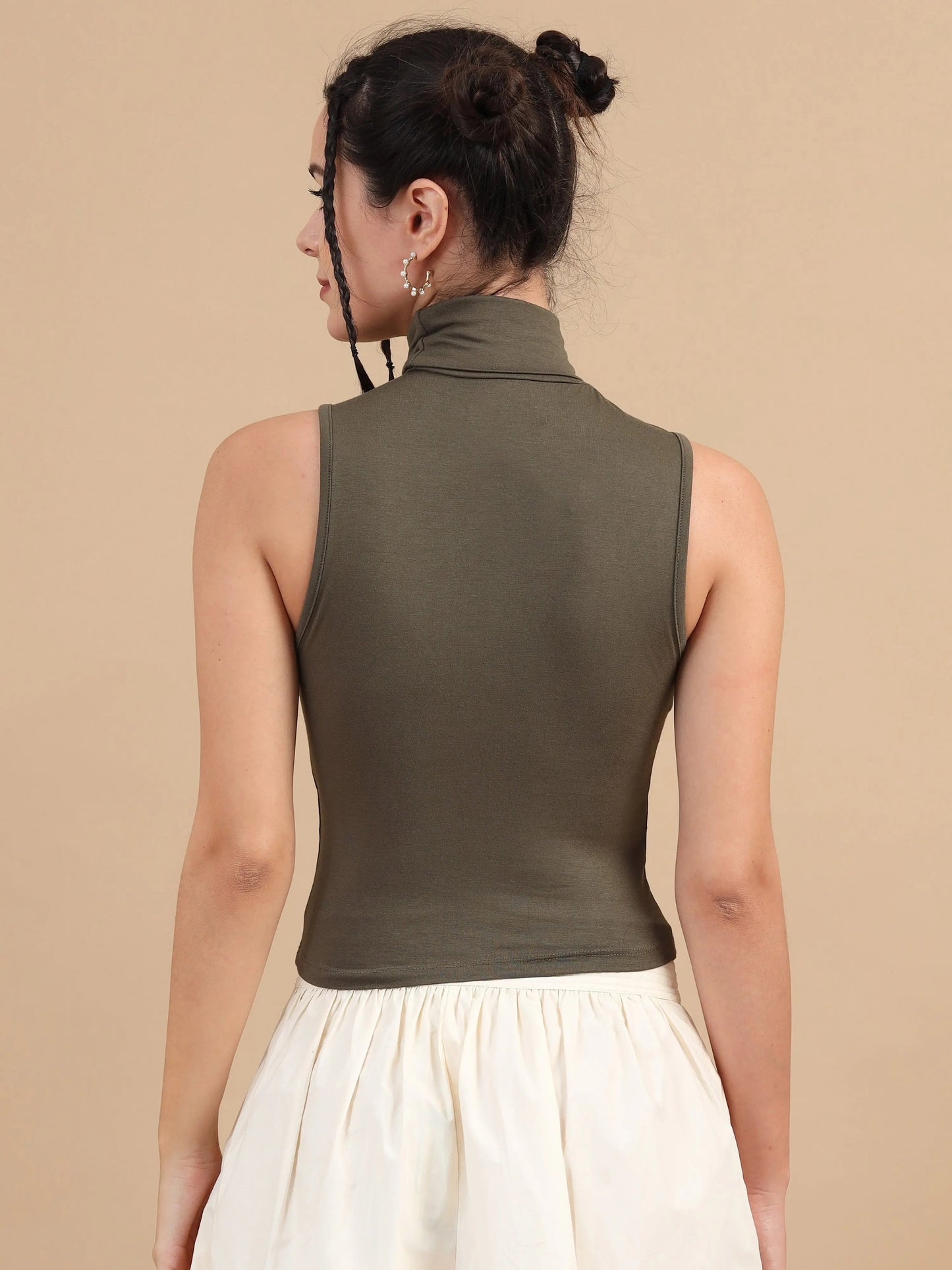 Women Stretchable Tank Top, Sleeveless, Viscose Lycra, Olive