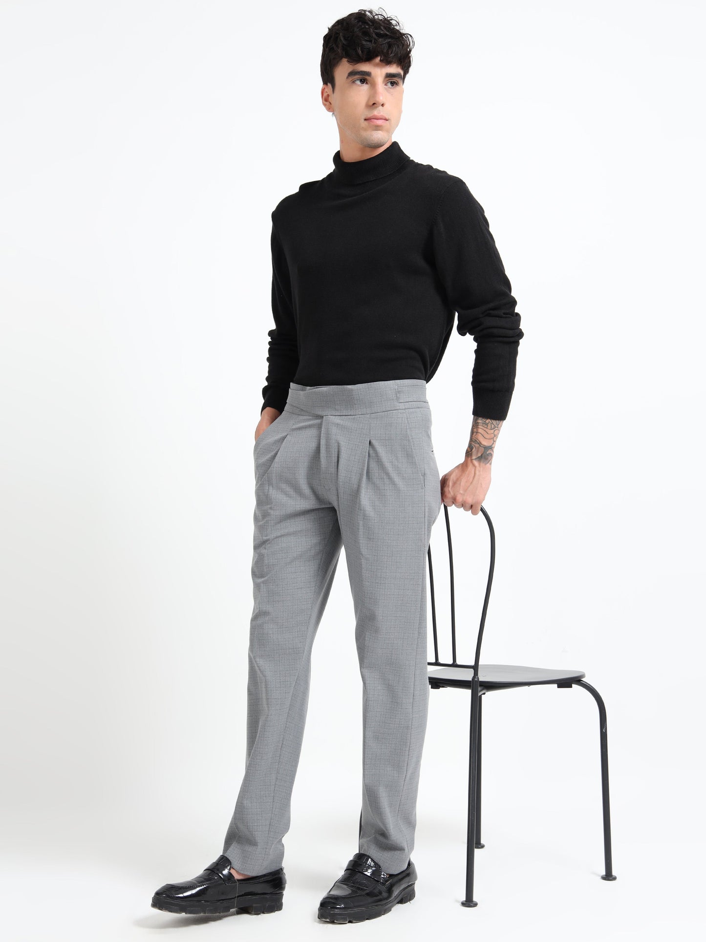 Grey Micro Check Gurkha pants