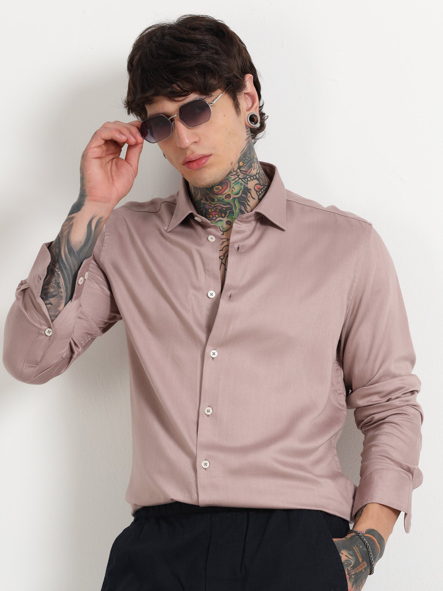 PINK SATIN STRETCH SHIRT