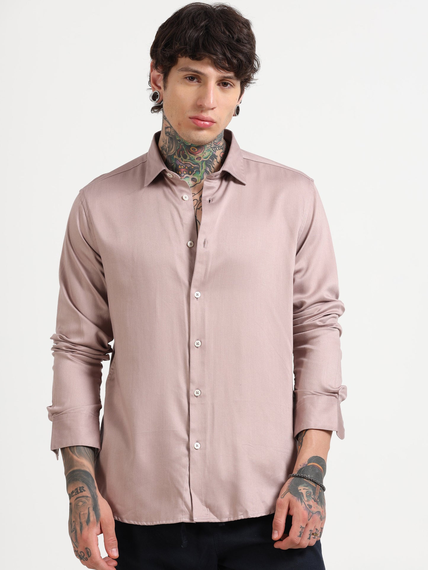 PINK SATIN STRETCH SHIRT