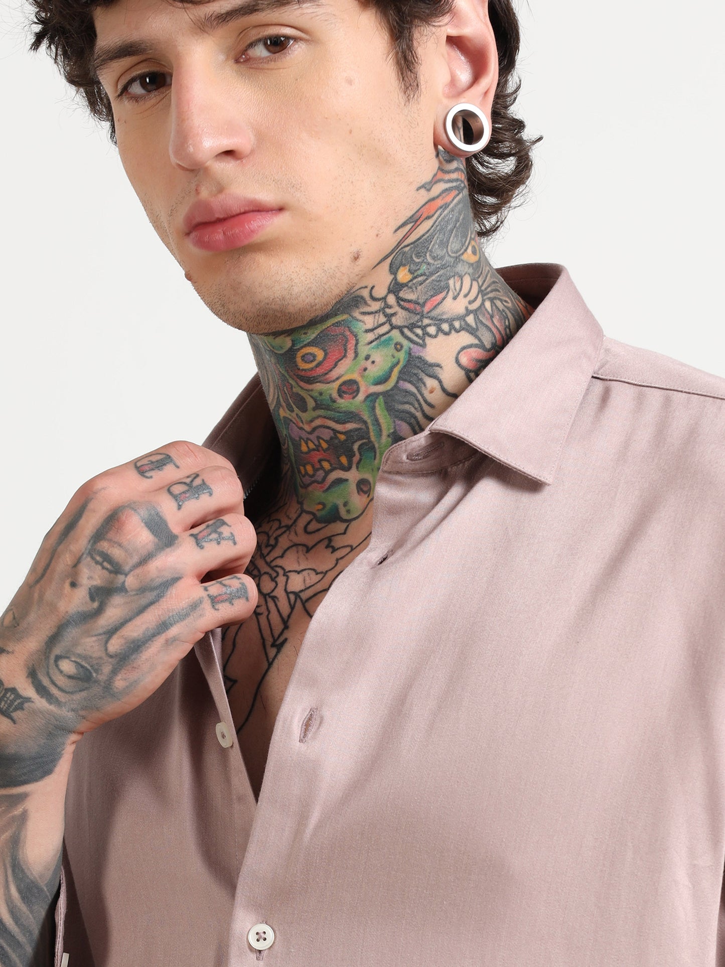 PINK SATIN STRETCH SHIRT