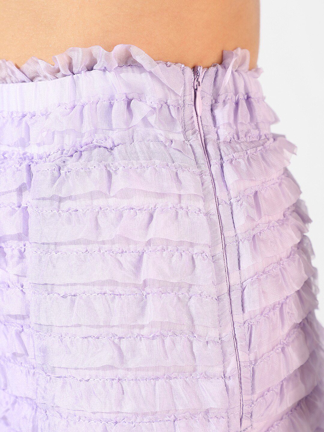 Purple Ruffle Detailed Textured Top With Skirts