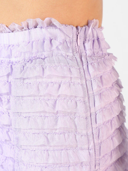 Purple Ruffle Detailed Textured Top With Skirts
