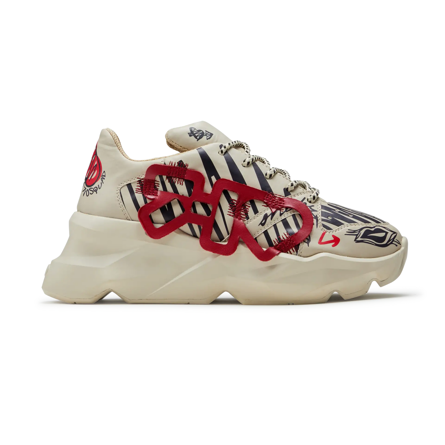 728 Beige Graphic Chunky Sneakers