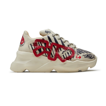 728 Beige Graphic Chunky Sneakers