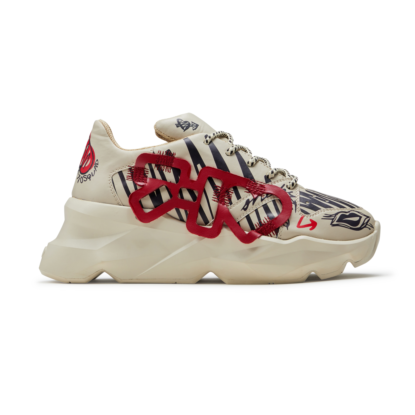 728 Beige Graphic Chunky Sneakers