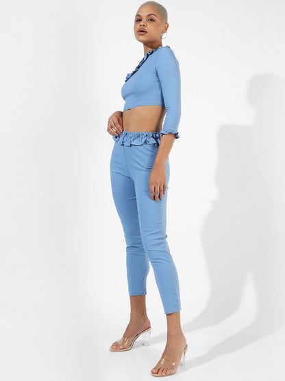 One Shoulder Ruffle Detailed Pure Cotton Top With Trousers Co-Ords