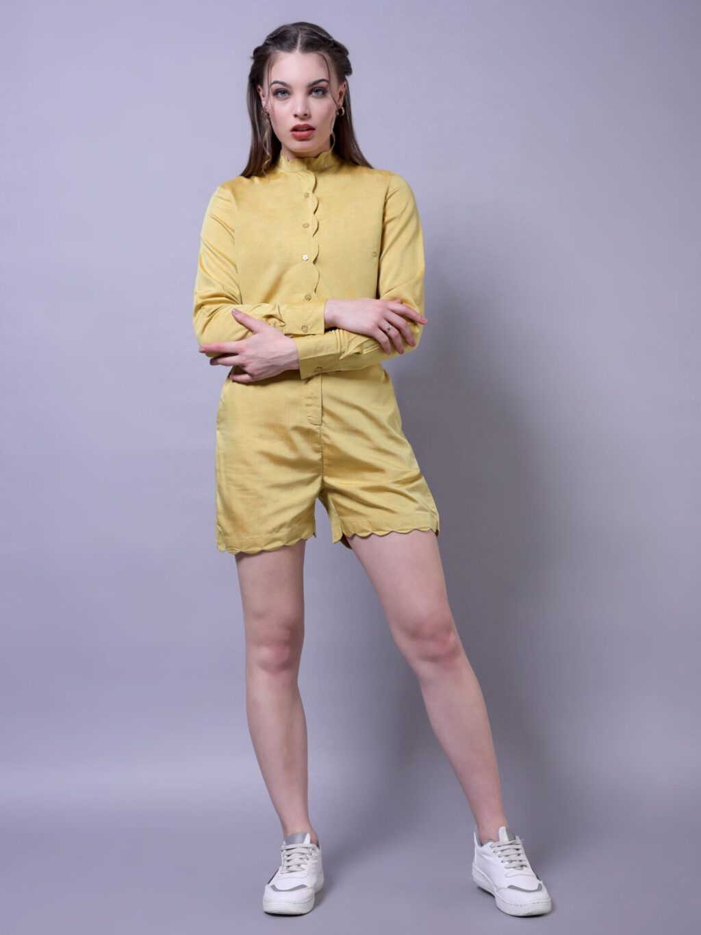 Scallop Trim Shirt and Shorts Set | Gold