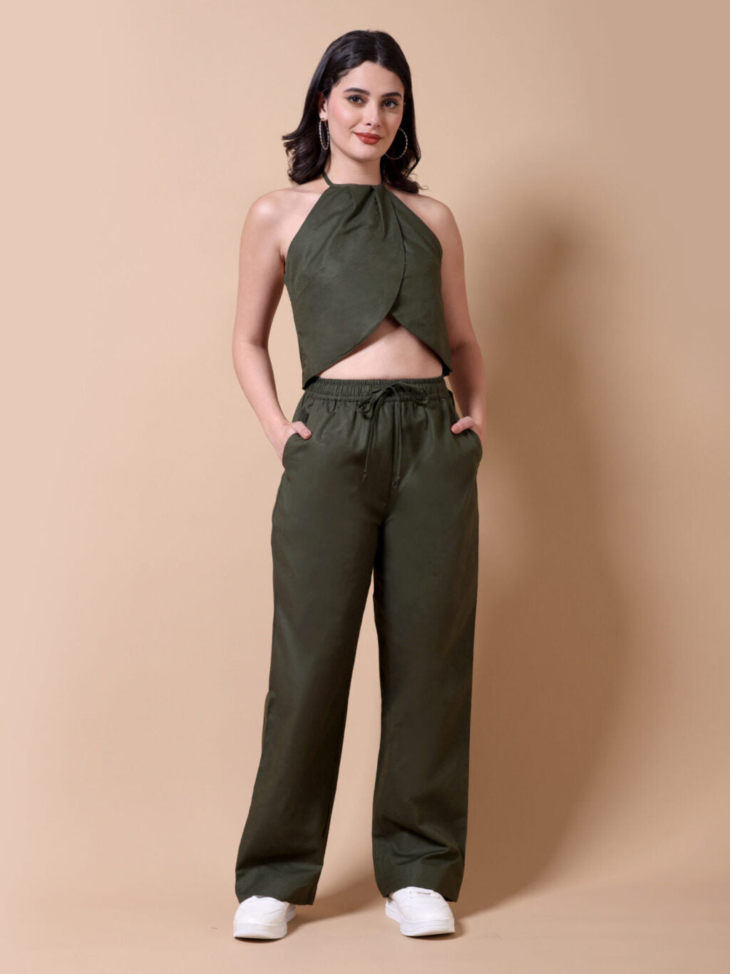 Linen Halter Co-ord Set | Dark Green