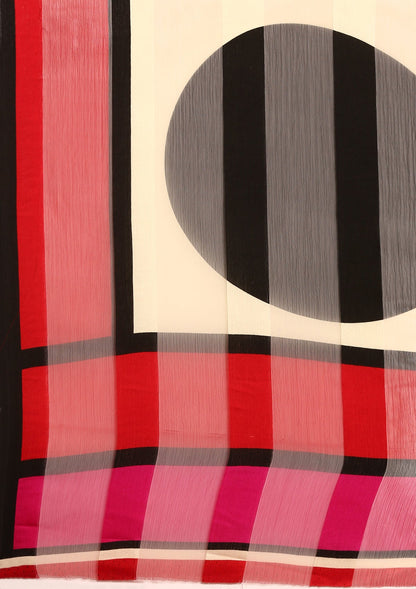 Multicolor Abstract Printed Chiffon Saree