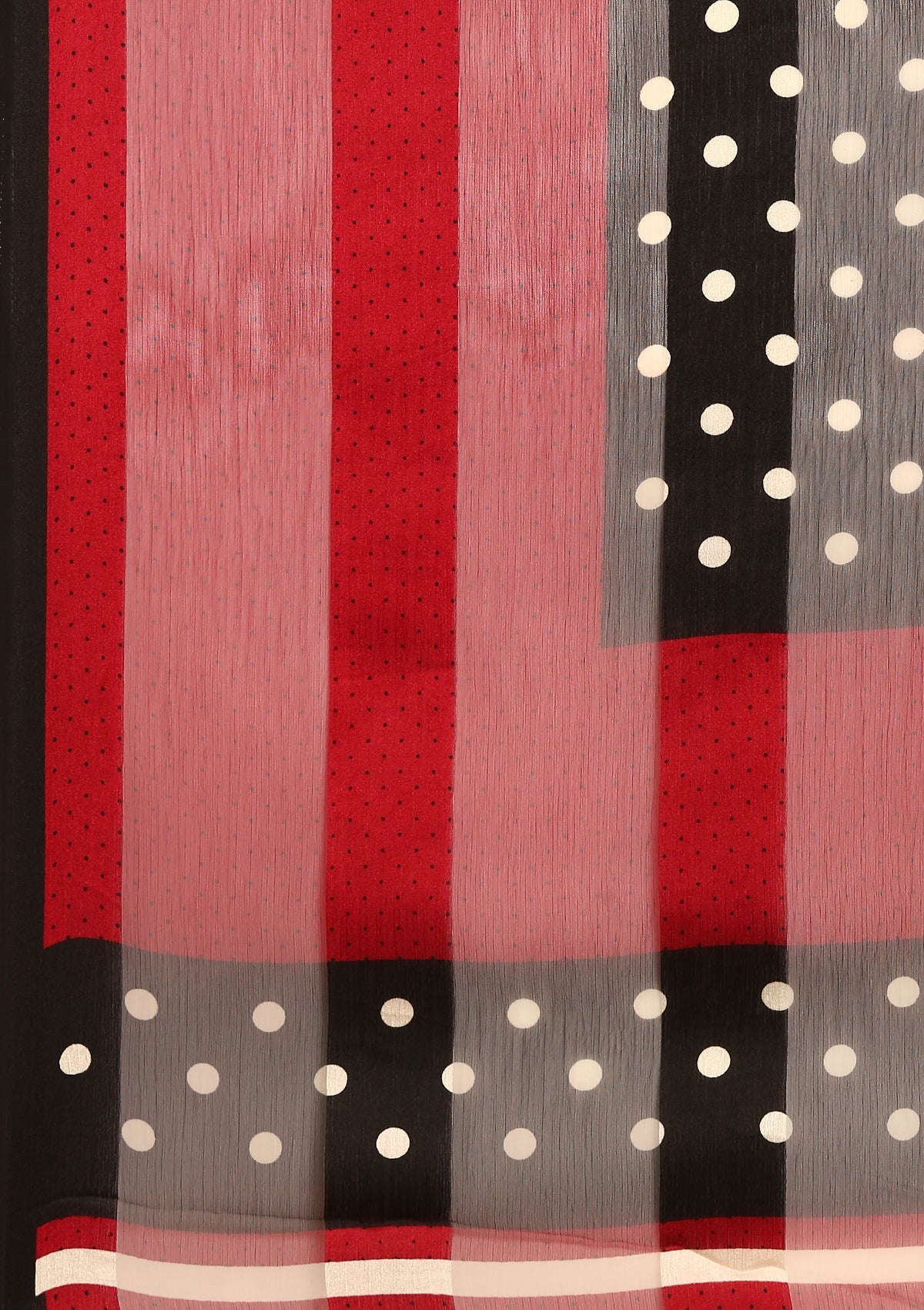 Black And Cream Polkadots Printed Chiffon Saree