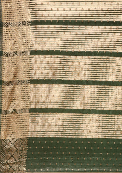 Dark Green Traditional Zari Butta Woven Tussar Saree