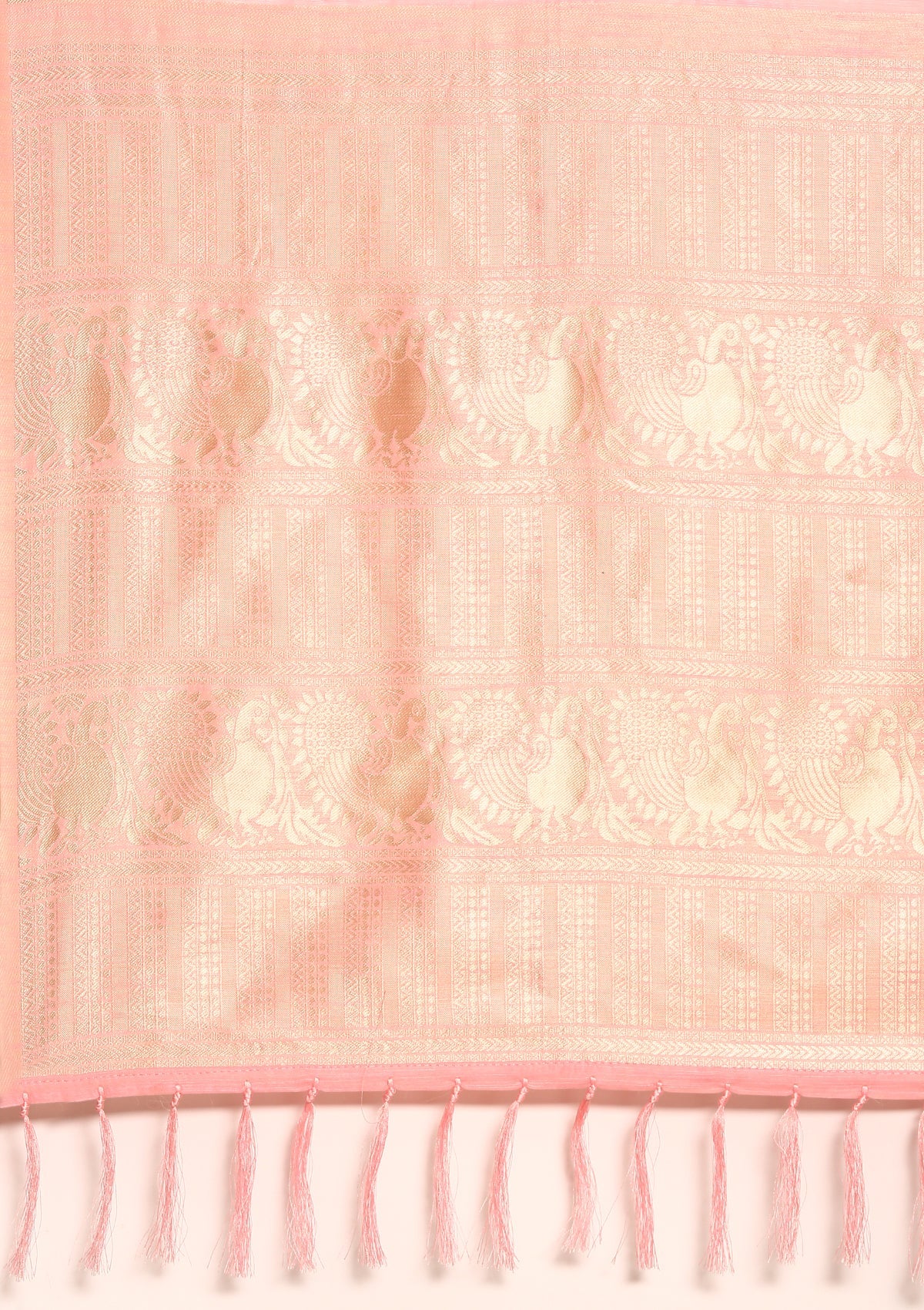 Pastel Pink Traditional Temple Pattern Tussar Saree